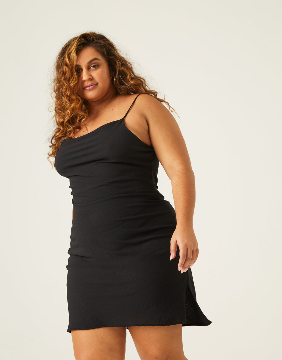 Curve Bias Cut Slip Dress Plus Size Dresses Black 1XL -2020AVE