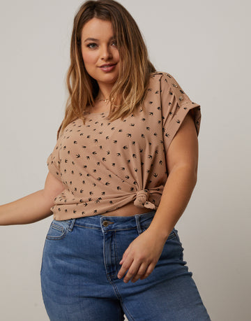 Curve Bird Pattern Blouse Plus Size Tops -2020AVE
