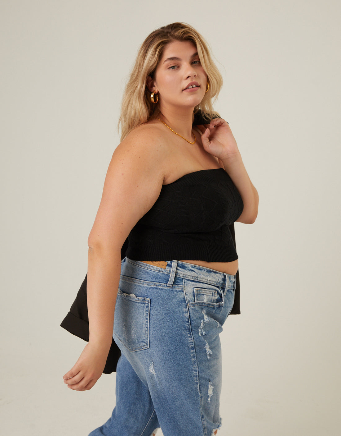 Curve Cable Knit Sweater Tube Top Plus Size Tops -2020AVE