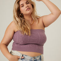 Curve Cable Knit Sweater Tube Top Plus Size Tops Purple 1XL -2020AVE