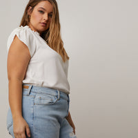 Curve Capped Sleeve Blouse Plus Size Tops White 1XL -2020AVE