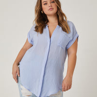 Curve Casual Woven Top Plus Size Tops Blue 1XL -2020AVE