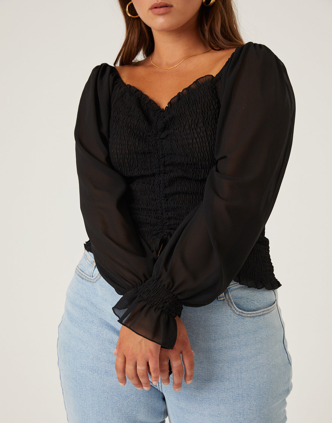 Curve Center Ruched Chiffon Top Plus Size Tops -2020AVE