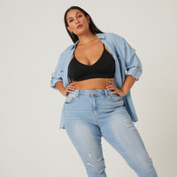 Curve Chambray Denim Shirt Plus Size Tops -2020AVE