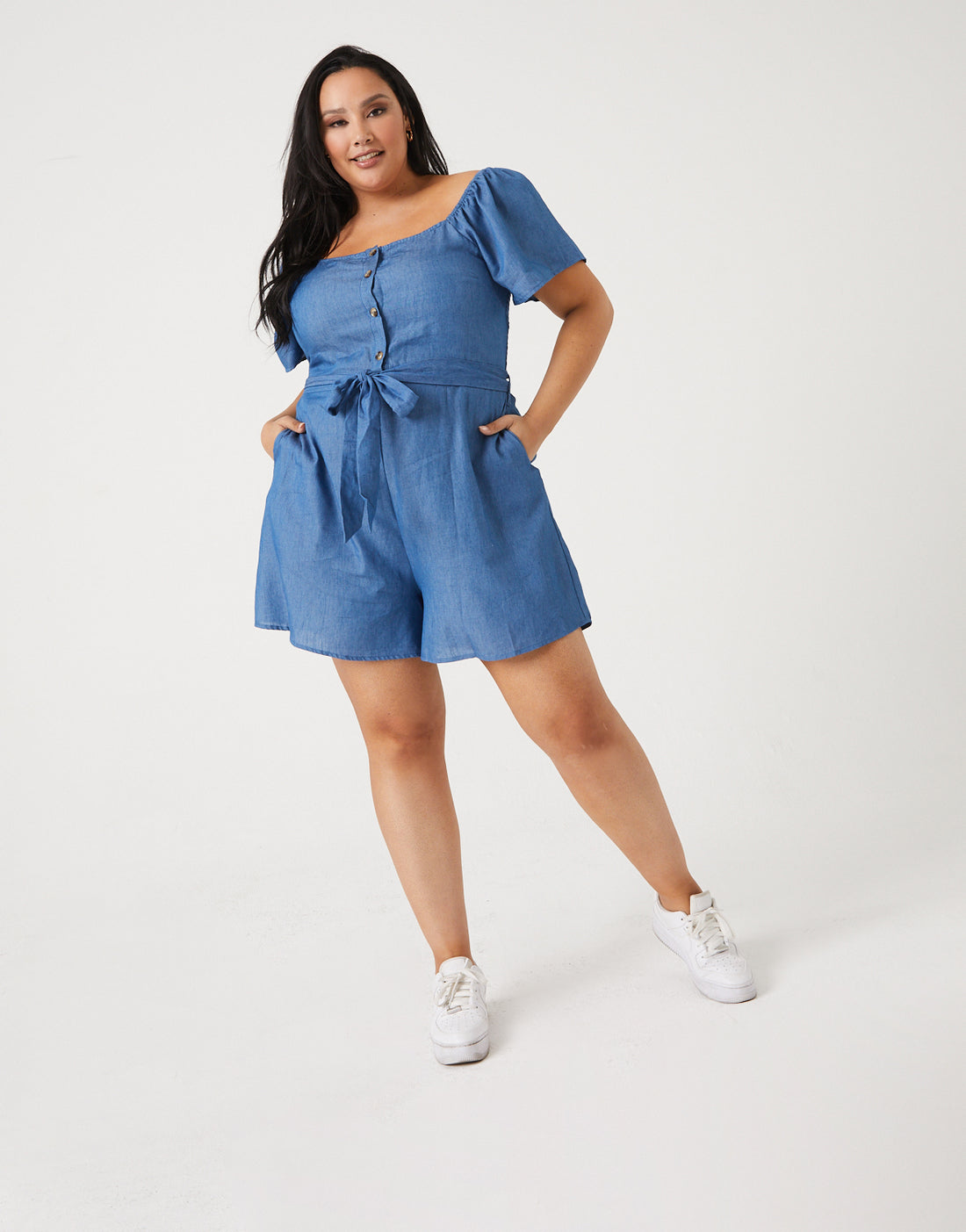 Plus Size Chambray Romper – 2020AVE - Main Image
