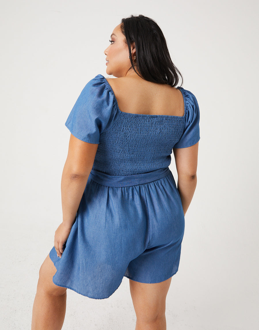 Curve Chambray Romper Plus Size Rompers + Jumpsuits -2020AVE