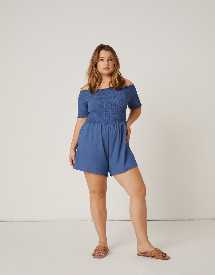 Curve Chambray Woven Romper Plus Size Rompers + Jumpsuits -2020AVE