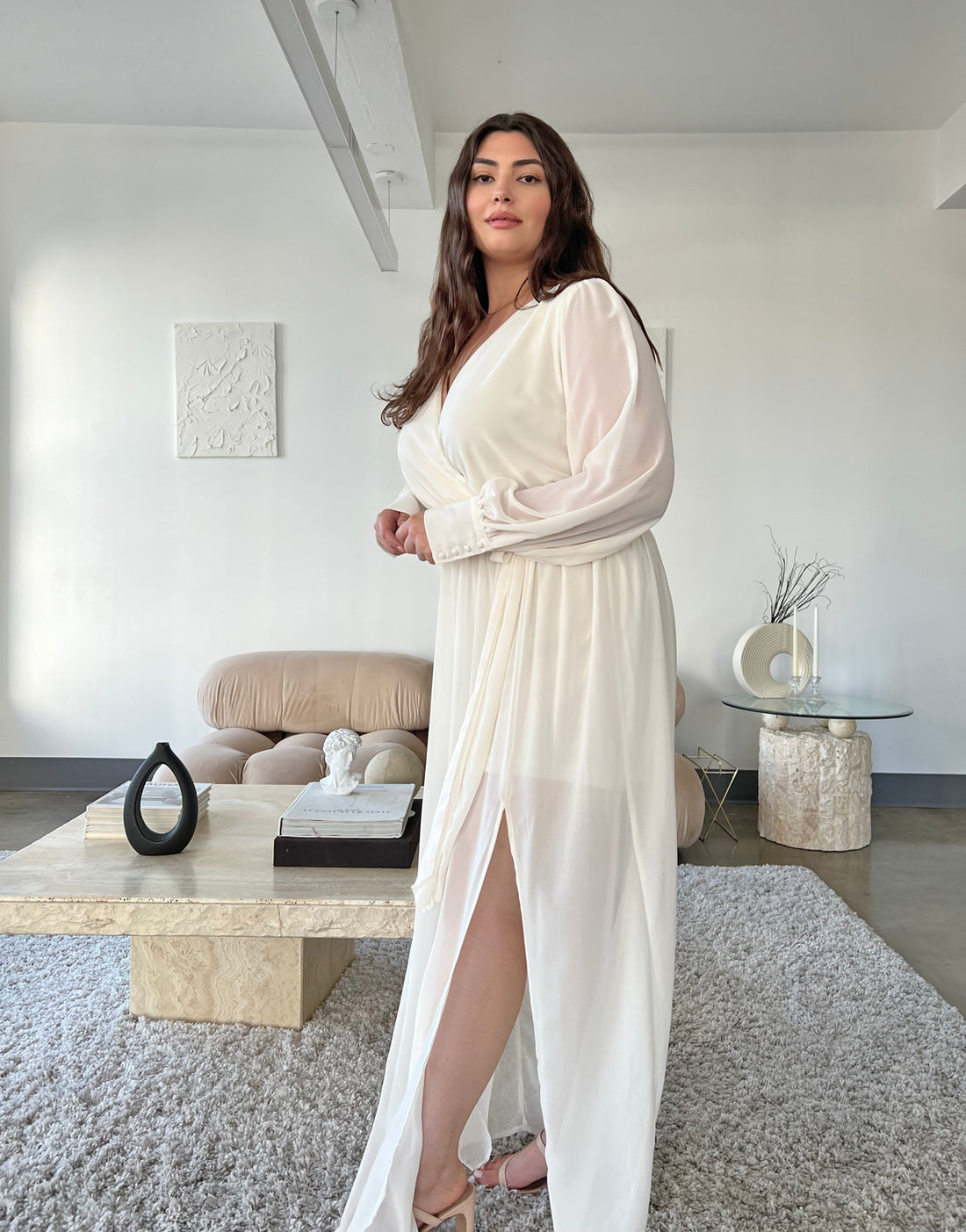 Curve Chiffon Long Sleeve Maxi Dress Plus Size Dresses -2020AVE