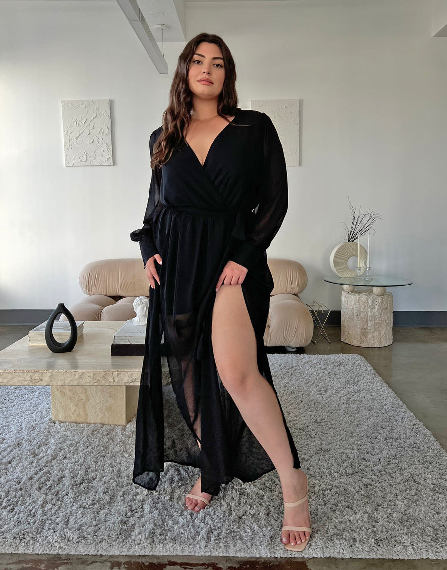 Plus Size Chiffon Long Sleeve Maxi Dress 2020AVE Plus Size Chiffon Long Sleeve Maxi Dress 2020AVE