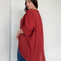 Curve Chiffon Open Front Cardigan Plus Size Outerwear Red 1XL -2020AVE