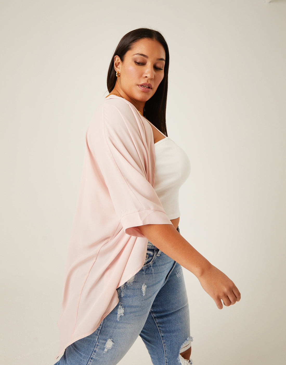 Curve Chiffon Open Front Cardigan Plus Size Outerwear -2020AVE