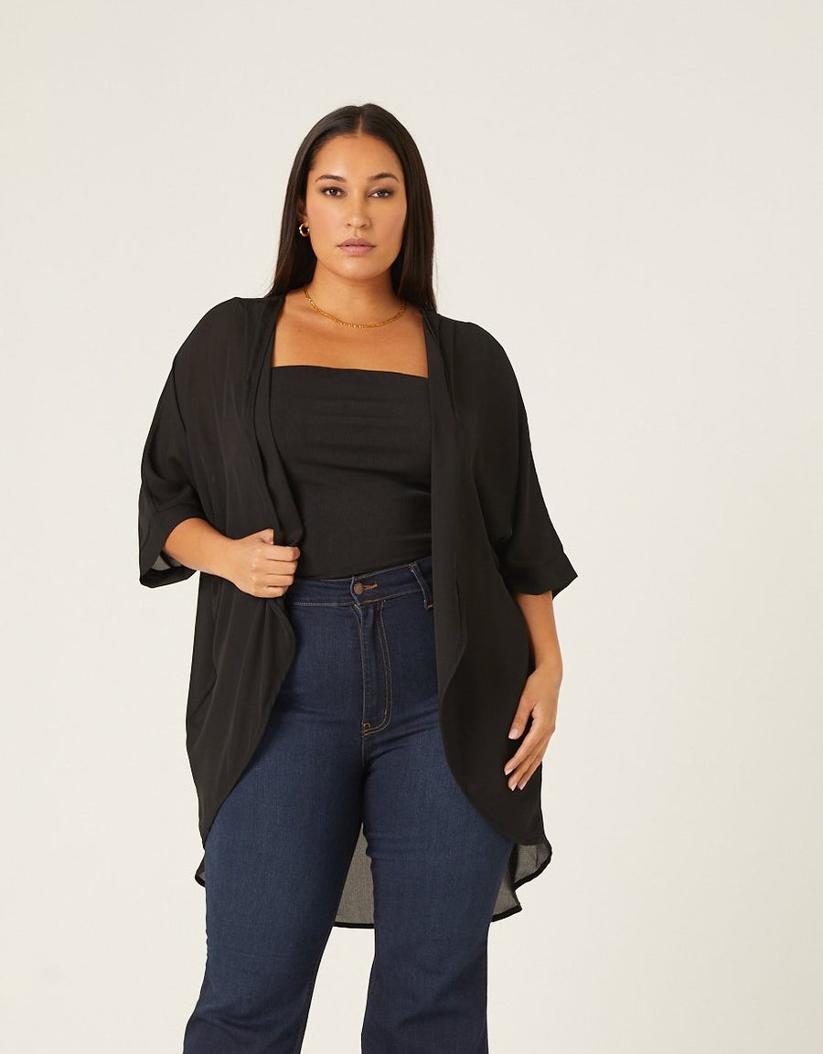 Curve Chiffon Open Front Cardigan Plus Size Outerwear -2020AVE