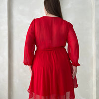 Curve Chiffon Surpliced Long Sleeve Dress Plus Size Dresses -2020AVE