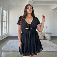 Curve Chiffon Tie Front Dress Plus Size Dresses Black 1XL -2020AVE