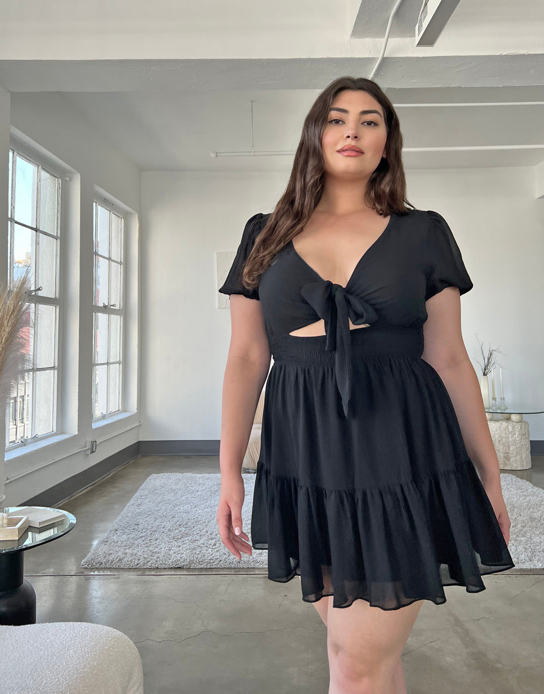 Curve Chiffon Tie Front Dress Plus Size Dresses -2020AVE