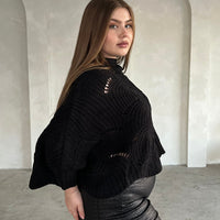 Curve Chunky Knit Poncho Sweater Plus Size Tops -2020AVE