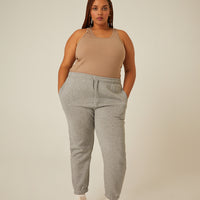 Curve Comfy Fleece Lined Joggers Plus Size Bottoms Heather Gray 1XL -2020AVE
