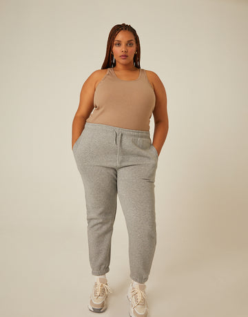Curve Comfy Fleece Lined Joggers Plus Size Bottoms Heather Gray 1XL -2020AVE
