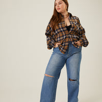 Curve Comfy Plaid Flannel Shirt Plus Size Tops -2020AVE