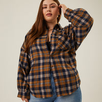 Curve Comfy Plaid Flannel Shirt Plus Size Tops -2020AVE