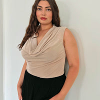 Curve Cowl Neck Shimmer Tank Plus Size Tops Taupe 1XL -2020AVE