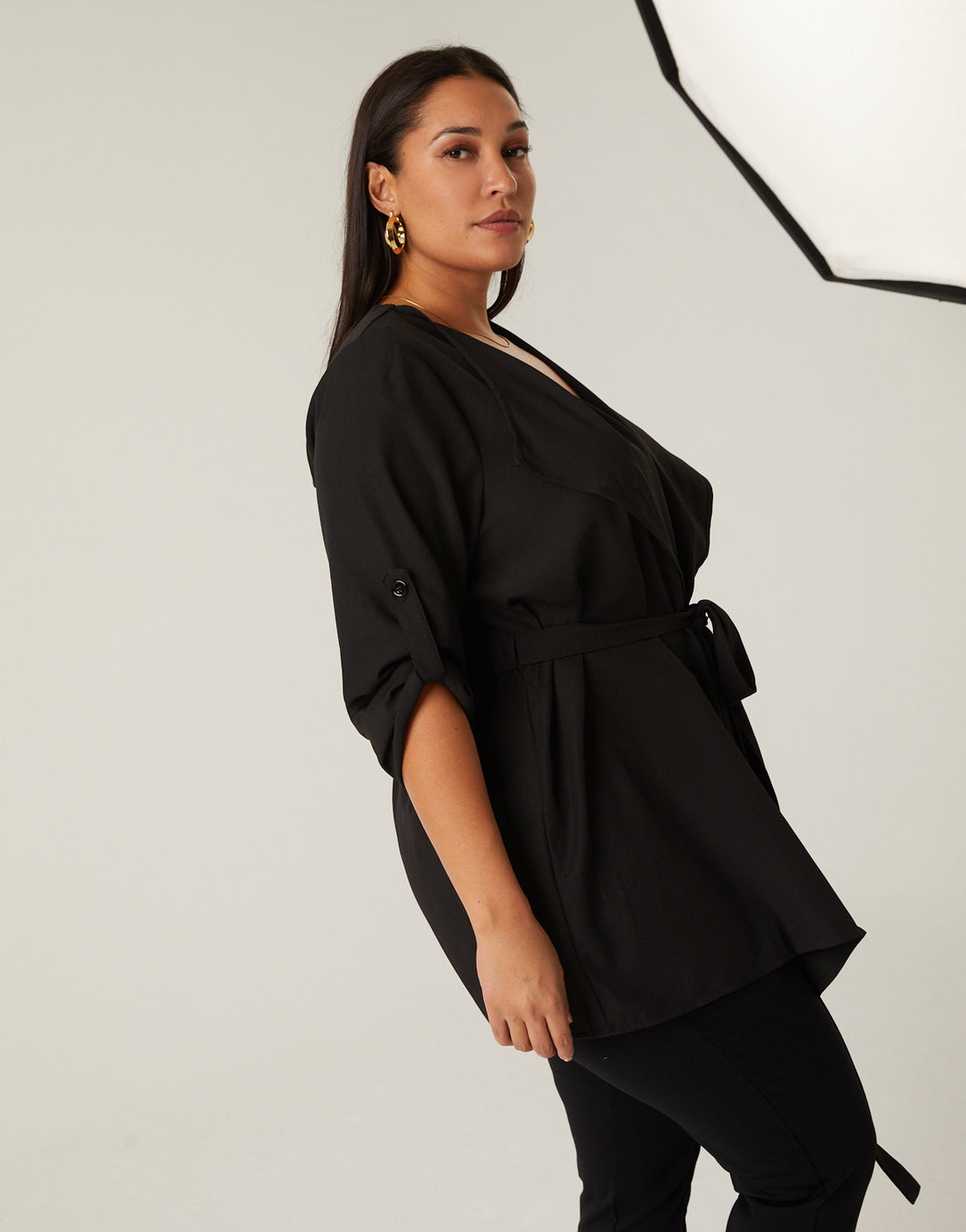 Curve Crepe Tied Cardigan Plus Size Outerwear -2020AVE