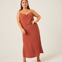 Curve Crinkle Woven Slip Dress Plus Size Dresses Rust 1XL -2020AVE