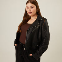 Curve Crop Leather Jacket Plus Size Outerwear -2020AVE