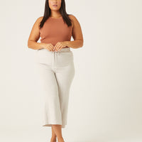 Curve Cropped Linen Pants Plus Size Bottoms Gray 1XL -2020AVE