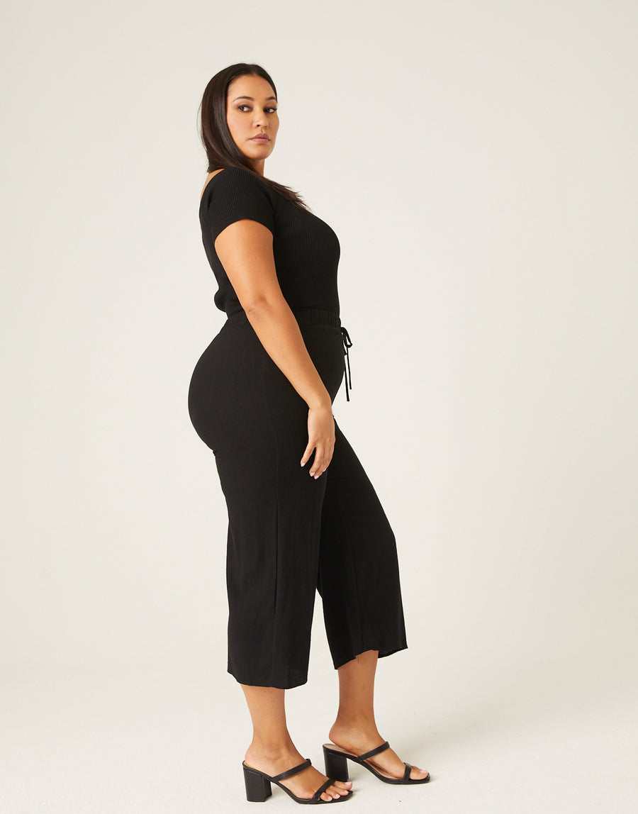 Curve Cropped Linen Pants Plus Size Bottoms -2020AVE