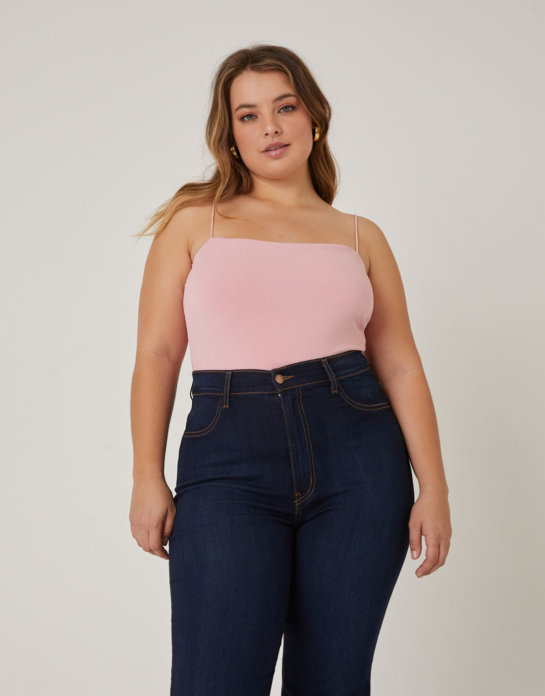 Curve Cropped Tank Top Plus Size Tops Pink 1XL -2020AVE