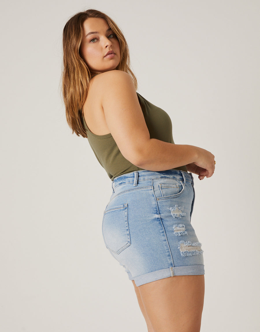 Curve Cuffed Ripped Shorts Plus Size Bottoms -2020AVE