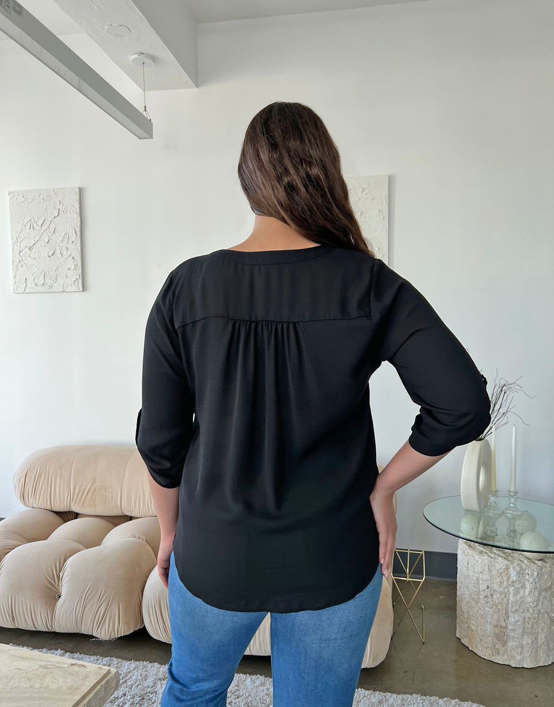 Curve Cuffed Sleeve Chiffon Blouse Plus Size Tops -2020AVE