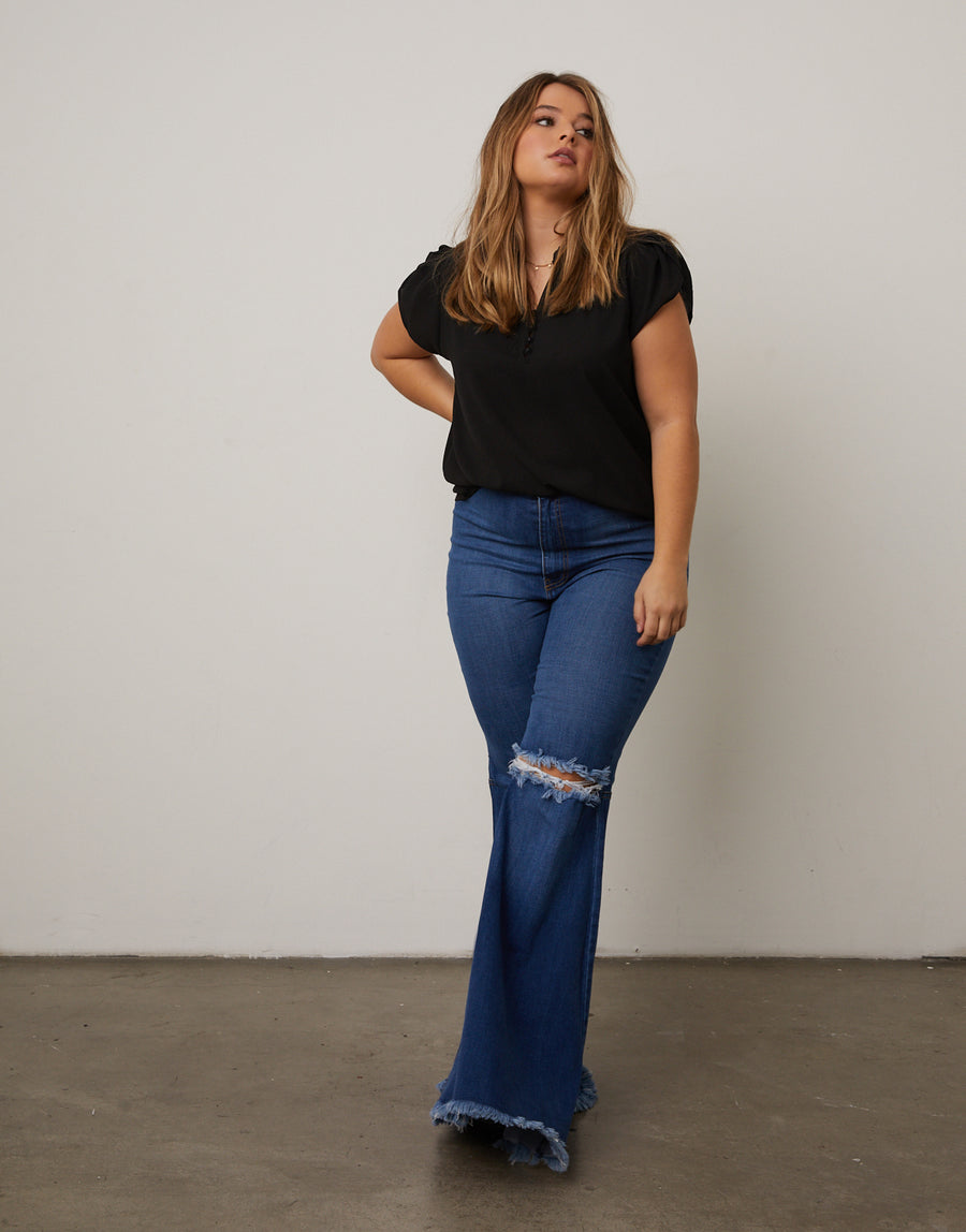 Curve Super Flared Jeans Plus Size Bottoms Medium Blue 1XL -2020AVE