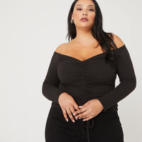 Curve Ruched Long Sleeve Top Plus Size Tops -2020AVE