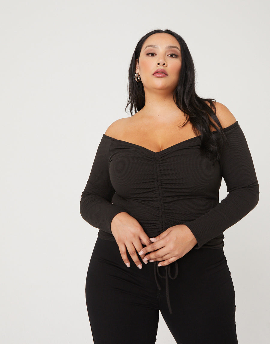 Curve Ruched Long Sleeve Top Plus Size Tops -2020AVE
