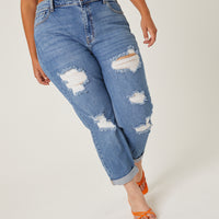 Curve Distressed Detail Mom Jeans Plus Size Bottoms -2020AVE