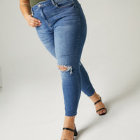 Curve Distressed Knee Mom Jeans Plus Size Bottoms -2020AVE