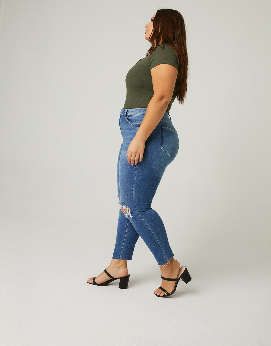 Curve Distressed Knee Mom Jeans Plus Size Bottoms -2020AVE