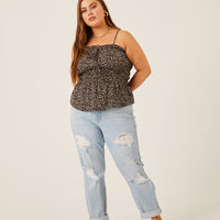 Curve Ditsy Floral Smocked Tank Plus Size Tops -2020AVE