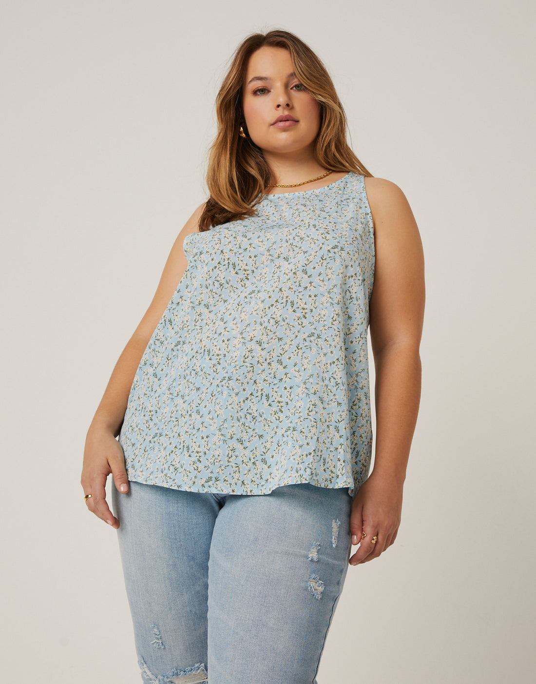 Curve Ditsy Floral Tank Plus Size Tops -2020AVE