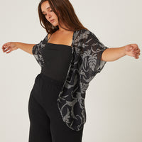 Curve Dotted Leaf Chiffon Cardigan Plus Size Outerwear -2020AVE