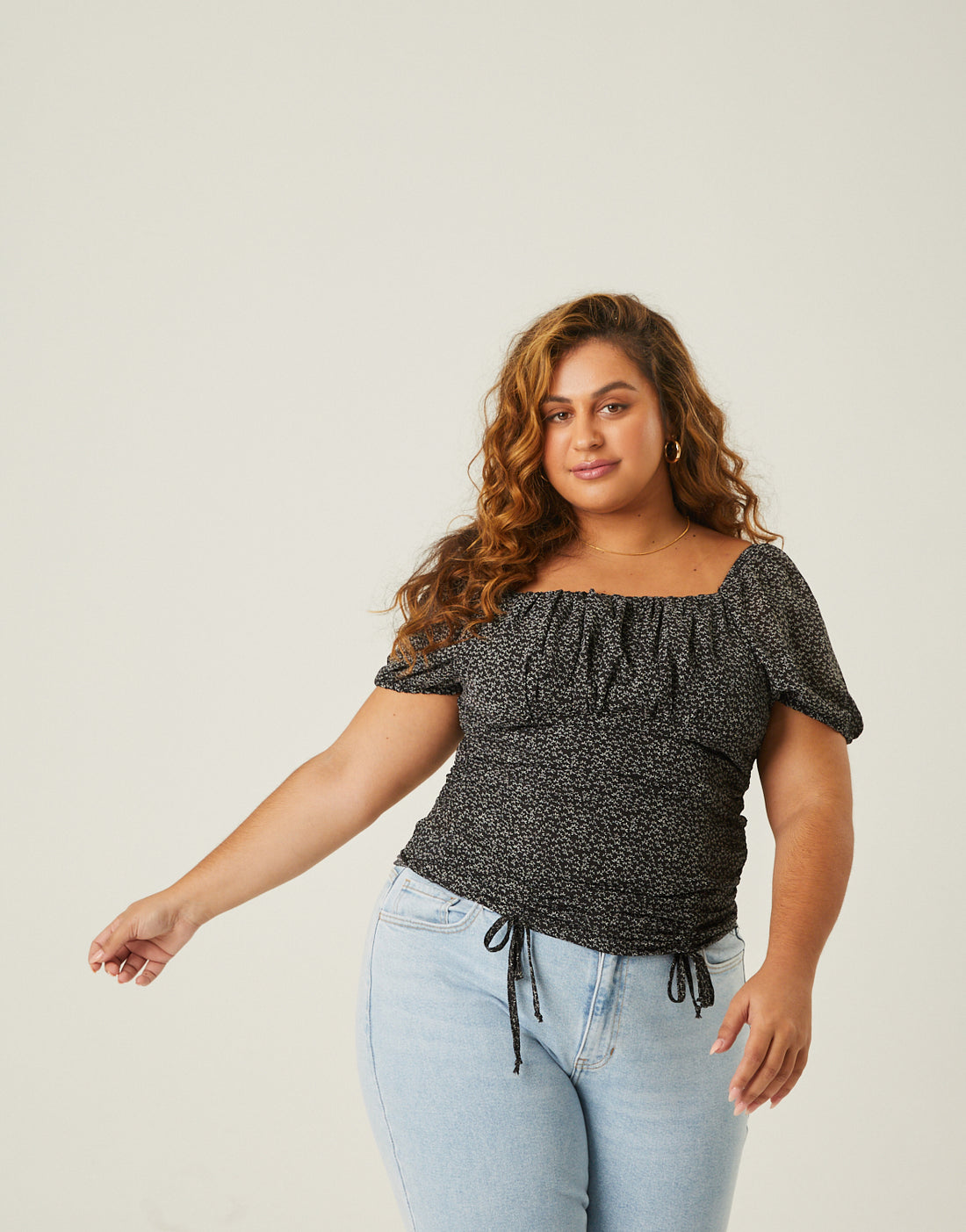 Plus Size Double Ruched Floral Top – 2020AVE
