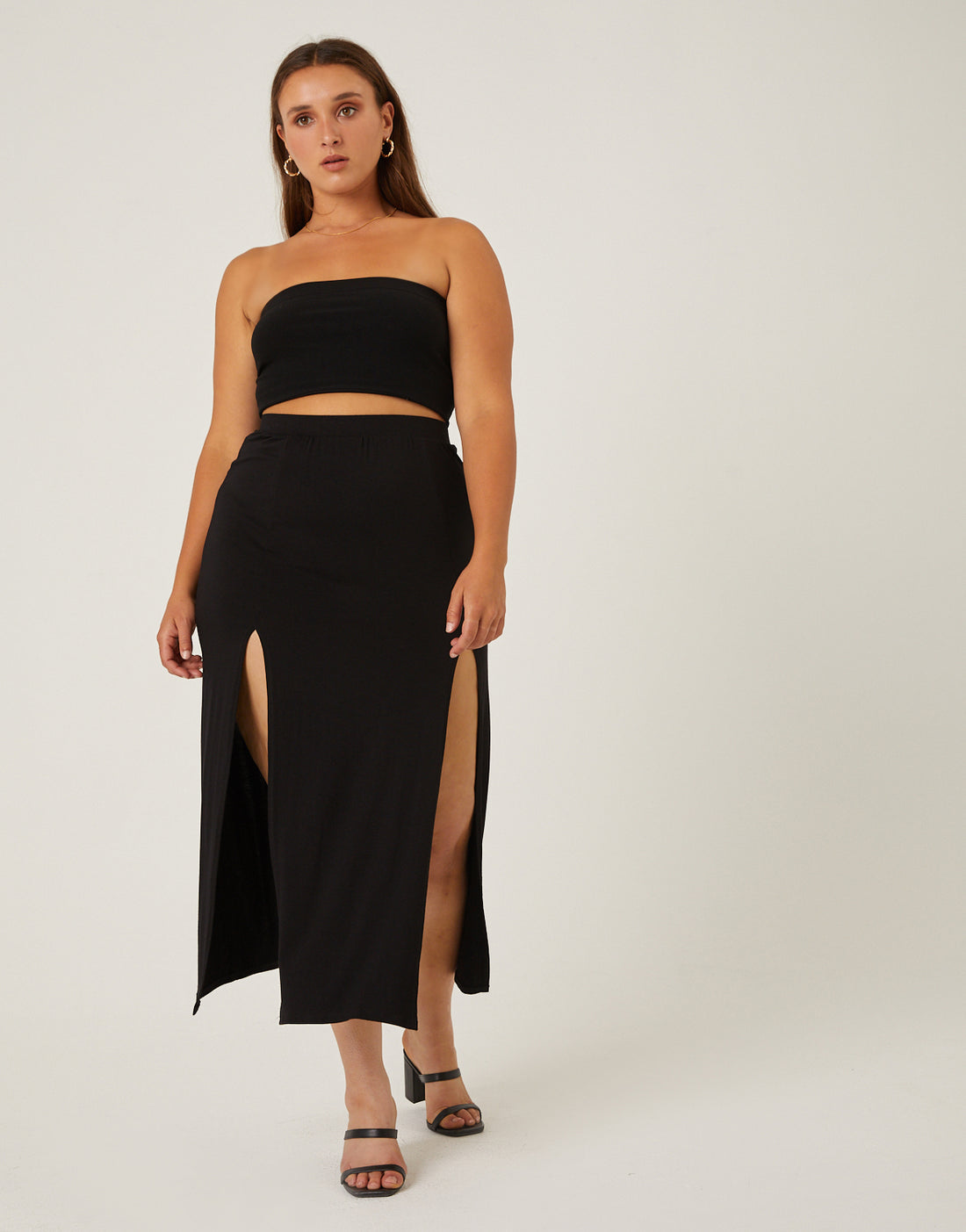 Plus Size Double Slit Midi Skirt – 2020AVE