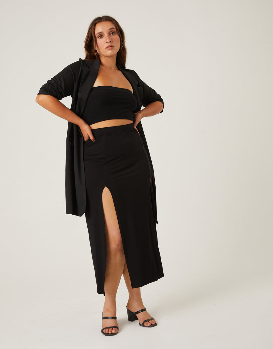 Curve Double Slit Midi Skirt Plus Size Bottoms -2020AVE