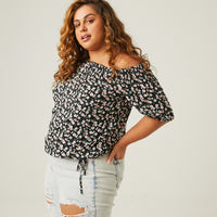 Curve Drawstring Floral Top Plus Size Tops -2020AVE