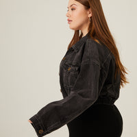 Curve Elasticized Denim Jacket Plus Size Outerwear -2020AVE