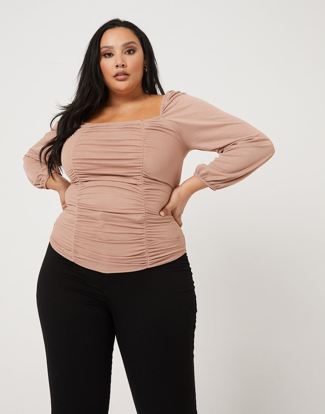 Curve Double Ruched Top Plus Size Tops Nude 1XL -2020AVE