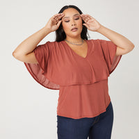 Curve Layered Ruffle Top Plus Size Tops Brick 1XL -2020AVE