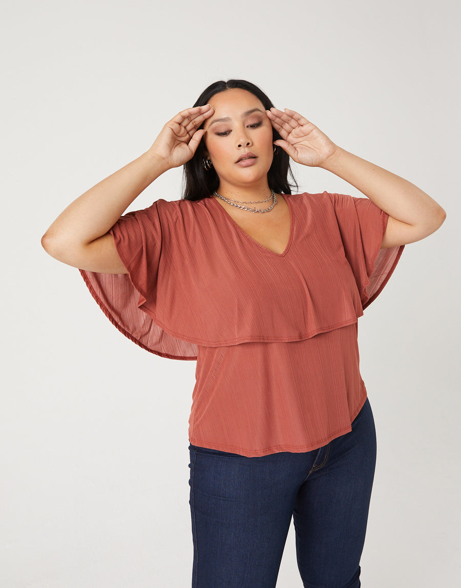 Curve Layered Ruffle Top Plus Size Tops Brick 1XL -2020AVE